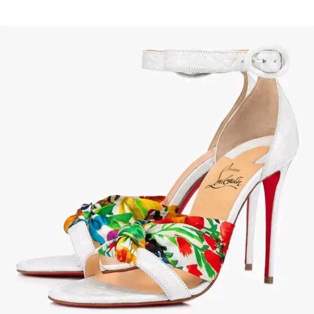 SOLD.  Christian Louboutin White and Floral Heels